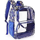 GiMiUiTo Clear Backpack,16'' Clear Backpack for Boys Heavy Duty School Backpacks See Through Bookbag for Kids 4 to 8,Blue Dinosaur,