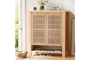 INNOD 43" Tall Shoe Storage Cabinet with Doors, 8-Tier Entryway Shoe Cabinet with Adjustable Shelves, Modern Freestanding Shoes Rack Organizer Cabinet for Entryway Hallway Front Door