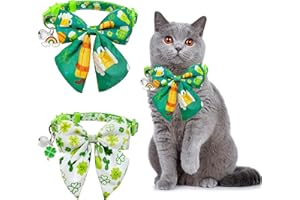 MIIEMIU 2 Pack St.Patrick's Day Cat Collar with Bow Tie, Irish Shamrock Clover Lucky Collar for Boys and Girls Male Female Kitty Kittens…
