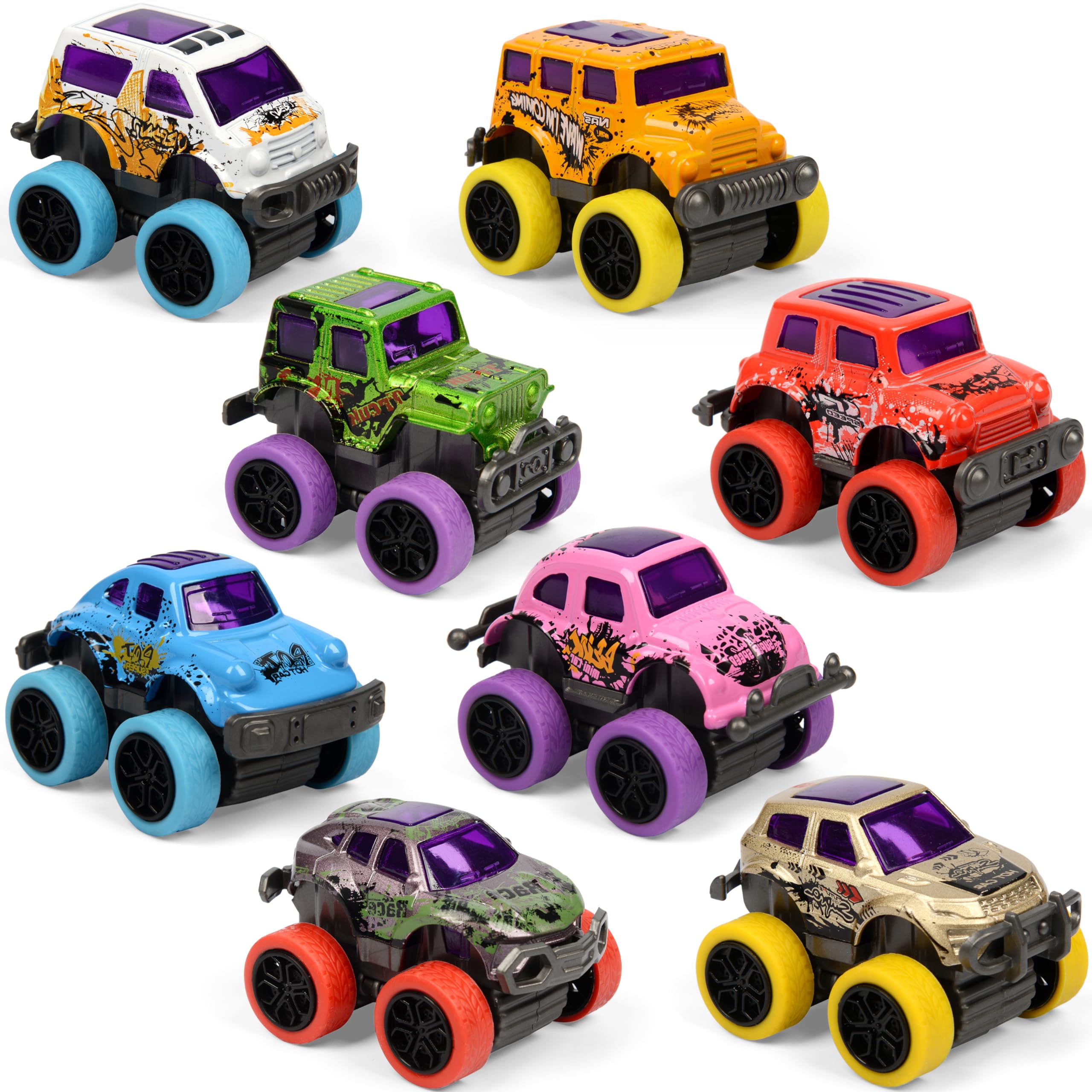 Lorspock 8 Pack Die-cast Mini Monster Truck Set,Die-cast Pull Back Cars for Kids Party Favors,Friction Powered Die-Cast Cars for Toddlers, Boys and Girls