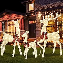 Lulu Home Set of 3 Pre-lit White Reindeer with 210