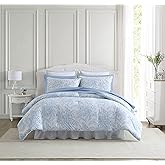 Laura Ashley- Twin Comforter Set, Cotton Reversible Bedding Set with Matching Sham(s), Farmhouse Home Décor (Bedford Blue, Twin)