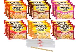 FUAUFAS Maruchan Ramen Noodle Soup Variety - 6 Flavors, Pack of 24 with By The Cup Chopsticks