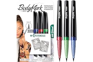 BIC BodyMark Temporary Tattoo Marker with Flexible Felt Tip, Old School, Assorted Ink Colors, 3-Count