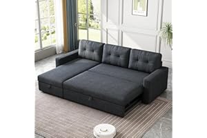 Jintop Upholstered Sectional Storage Chaise and Pull, L-Shape Convertible Corner Couch, Reversible Sleeper Sofa-Bed,W/ 3 Back Cushions,for Living Room,Office,(Dark Grey), 81.5"