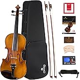 Cecilio 1/2 Size Acoustic Violin, Solid Spruce Top Maple Body Beginner Set