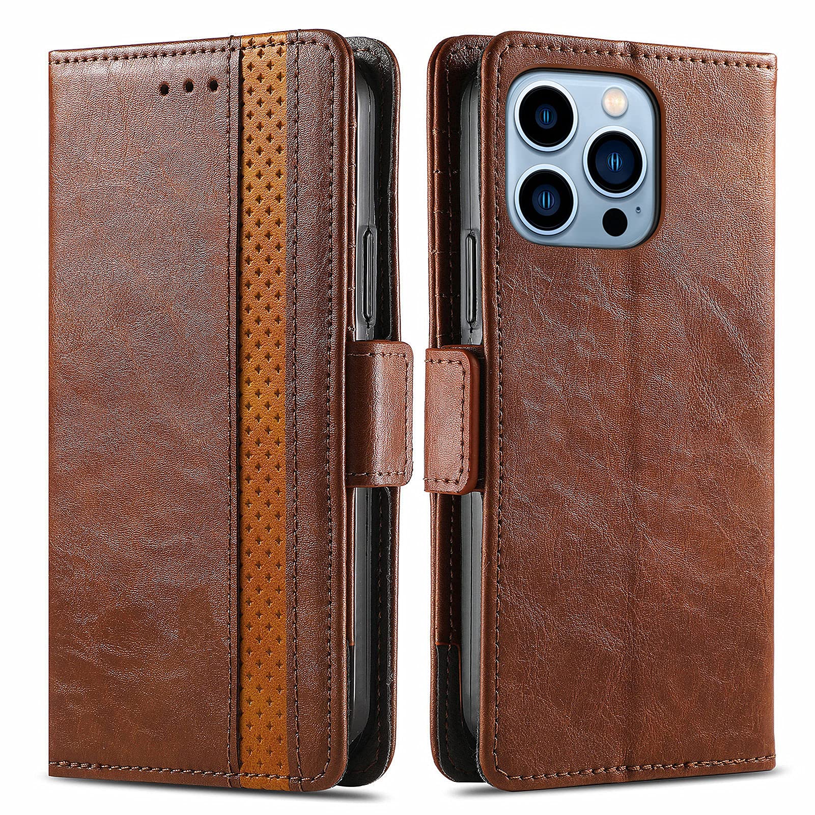 iPhone 14 Pro Max Case, iPhone 14 Pro Max Leather Case, Wallet Notebook Flip Case Magnetic Closure ID Card Holder Slots Kickstand Shockproof Phone Cover for iPhone 14 Pro Max 5G 6.7 Inch, Brown