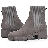 Ruanyu Womens Platform Ankle Boots Elastic Chunky Block Heel Chelsea Booties Lug Sole Non-Slip Combat Shoes
