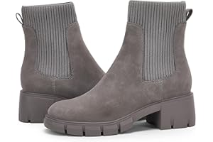 Ruanyu Womens Platform Ankle Boots Elastic Chunky Block Heel Chelsea Booties Lug Sole Non-Slip Combat Shoes