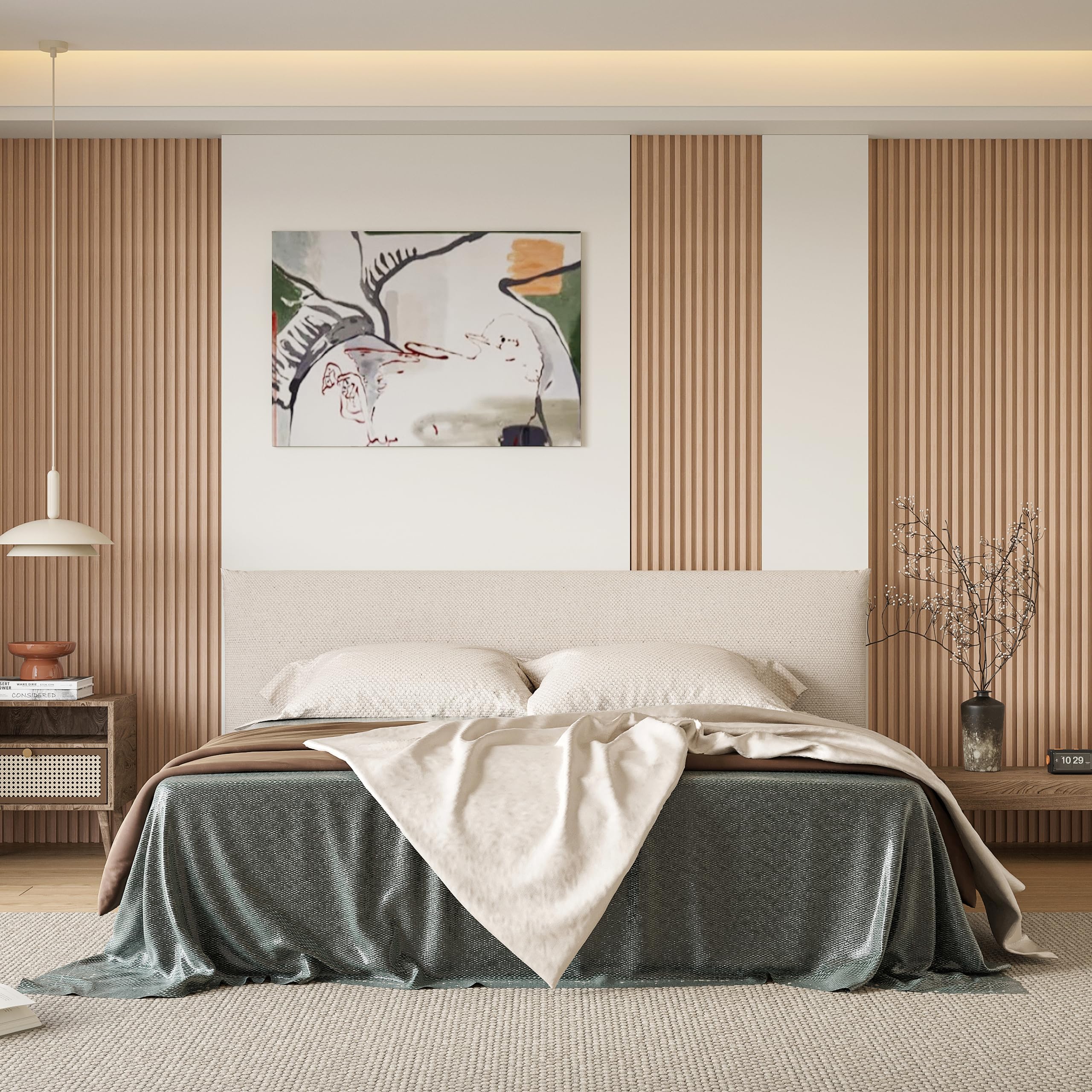 View 1 of POHARE WPC Slat Wall Panels, 8 Pack Accent Slat Wood Slats for Wall and Ceilings, Acoustic Panels for Interior Wall Modern Décor, Oak, 95 x 6 in