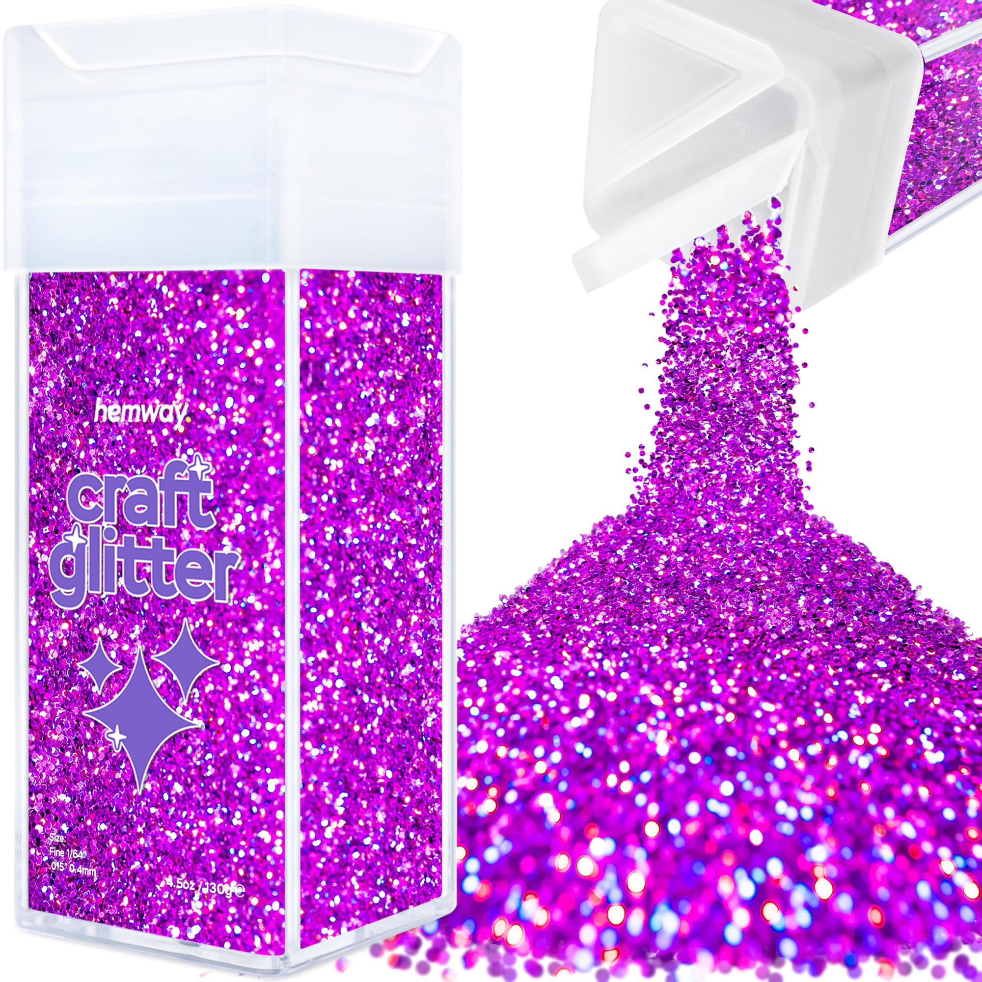 Hemway Glitter Shaker Purple Holographic 110g Fine, Craft Glitter Shaker for Resin & Epoxy Crafts, Christmas Art Supplies, Nail, Body, Face, Eye, Festival, Crafting, Slime, Sparkle