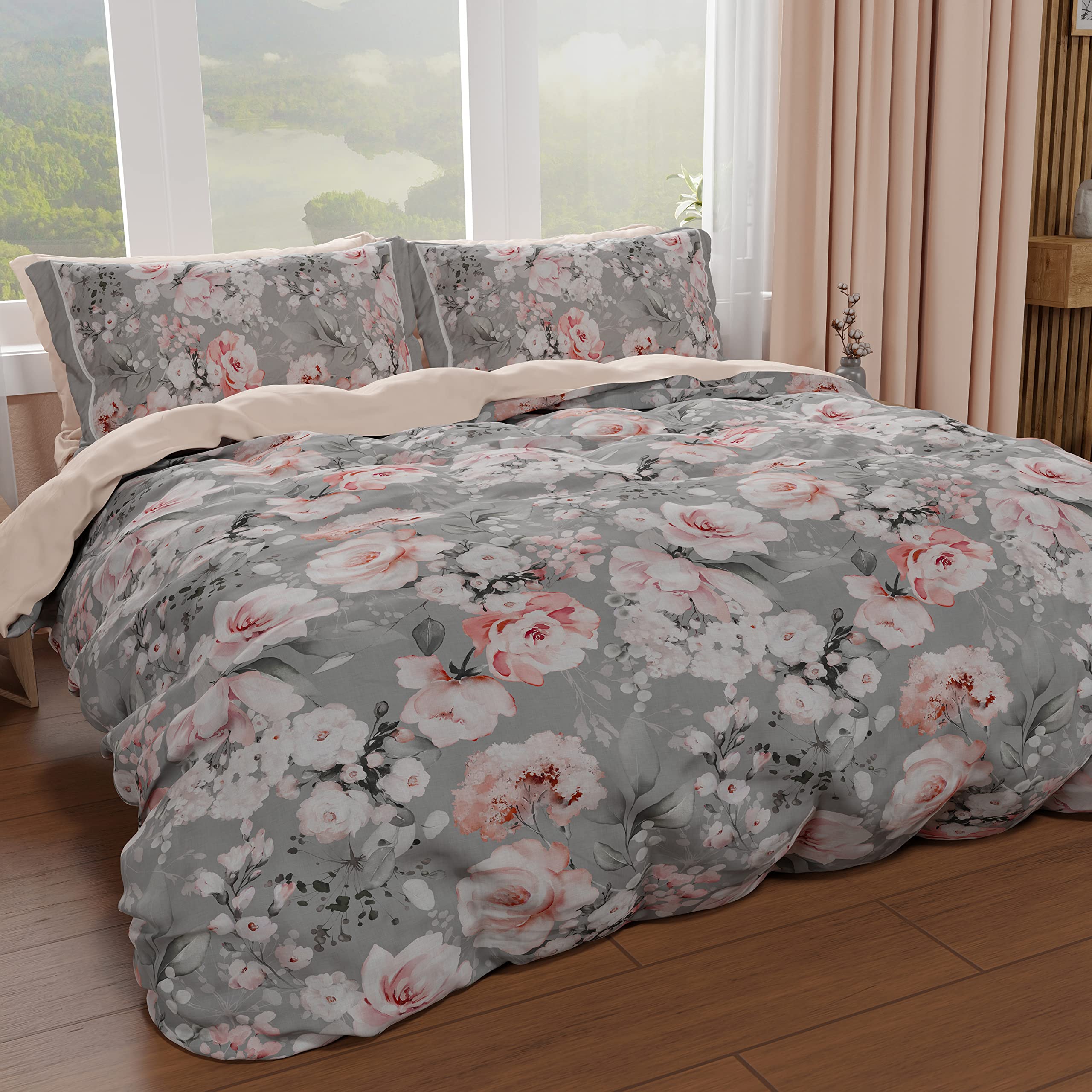 PETTI Artigiani Italiani - Single Duvet Cover 160 x 200 cm, Microfibre Duvet Cover Set with Digital Print + 1 Pillowcase 50 x 80 cm - Made in Italy - Floral 17 Grey — image 1