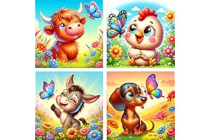 BENJENES 4 Pack Paint by Number for Kids, Cute Animals Paint by Numbers Kit for Beginners,Easy Acrylic Watercolor Paint by Numbers Canvas Arts and Craftsfor Wall Decor Gift for Age 4-12 Kids (8x8in)