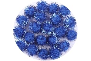 YYCRAFT 100pcs Glitter Tinsel Pom Poms Sparkle Balls for DIY Craft/Party Decoration/Cat Toys(25mm,Royal)