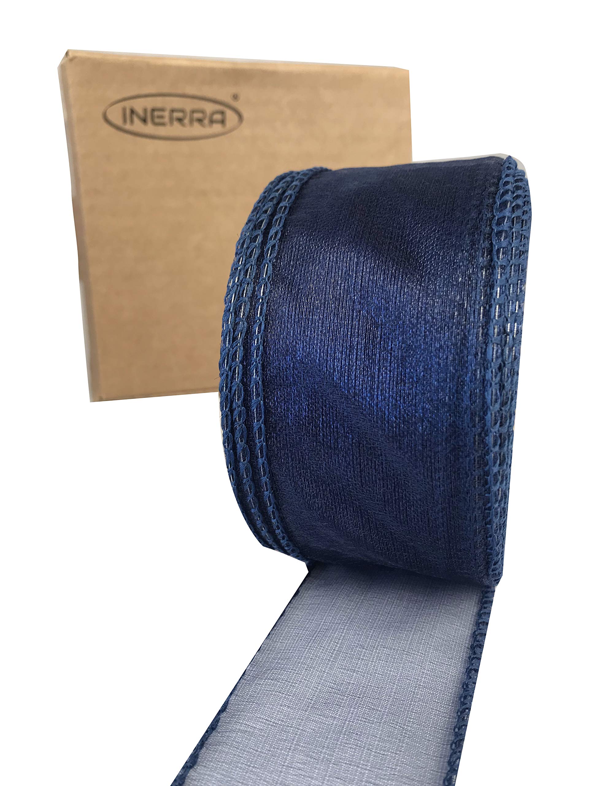 INERRA Chiffon Ribbon - Luxury Wired Edge 20 Metres x 50mm (Navy Blue)