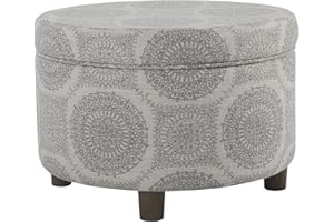 Homepop Home Decor | Upholstered Round Storage Ottoman | Ottoman with Storage for Living Room & Bedroom (Grey Medallion) 24.0 In. X 24.0 In. X 17.0 In.