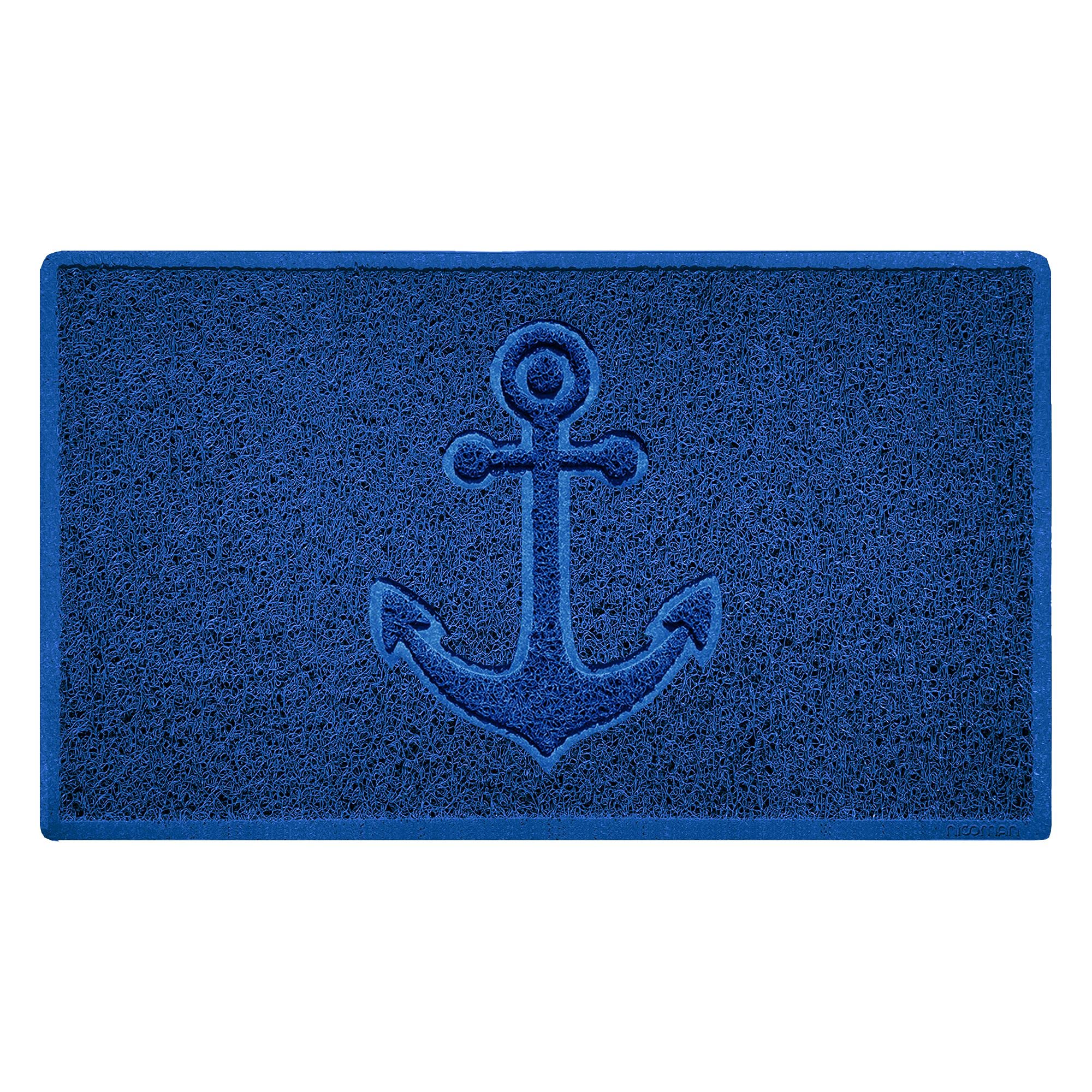 Nicoman Anchor Embossed Shape Door Mat Dirt-Trapper Washable Barrier Doormat-(Use Indoor or Sheltered Outdoor)-(75x44cm/29.5x17.3inches,Medium) Blue