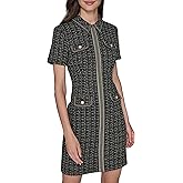 Karl Lagerfeld Womens Short Sleeve Twisted Metallic Tweed Sheath Dress
