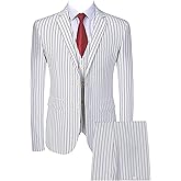 Mens 3 Piece Pinstripe Suit Slim Fit Casual Dress Suits Blazer + Vest + Pants