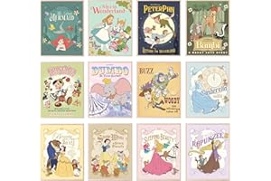 BigWig Prints Disney Wall Art - Disney Posters, Princess Wall Art, Nursery Decor, Disneyland Poster, Princess Room Decor Nursery Artwork, Vintage Gifts Bambi Cinderella - Unframed Set Of 12 (8x10)