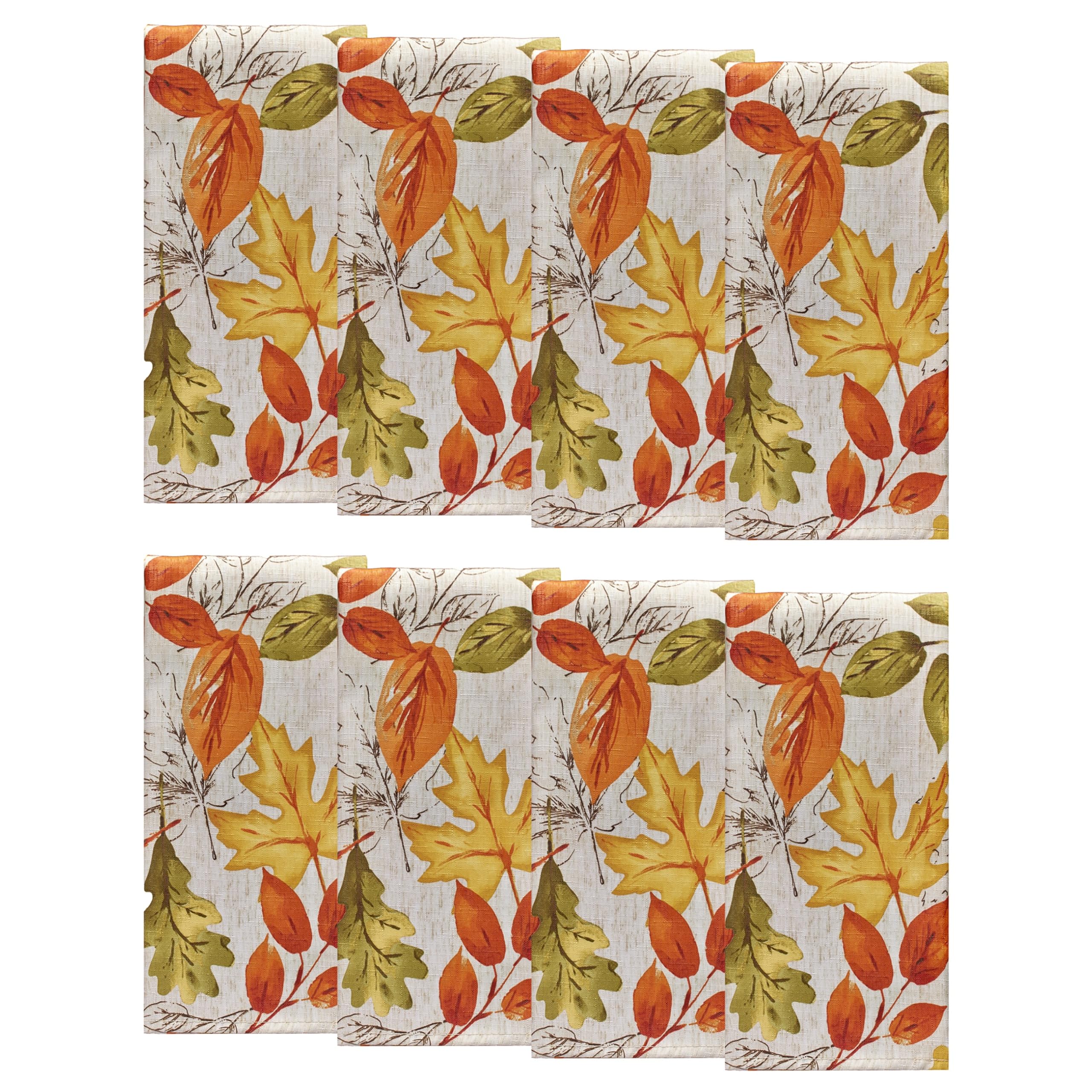 Elrene Fall Printed Fabric Napkins, Polyester, Autumn Leaves, 17" x 17" (Set of 8)
