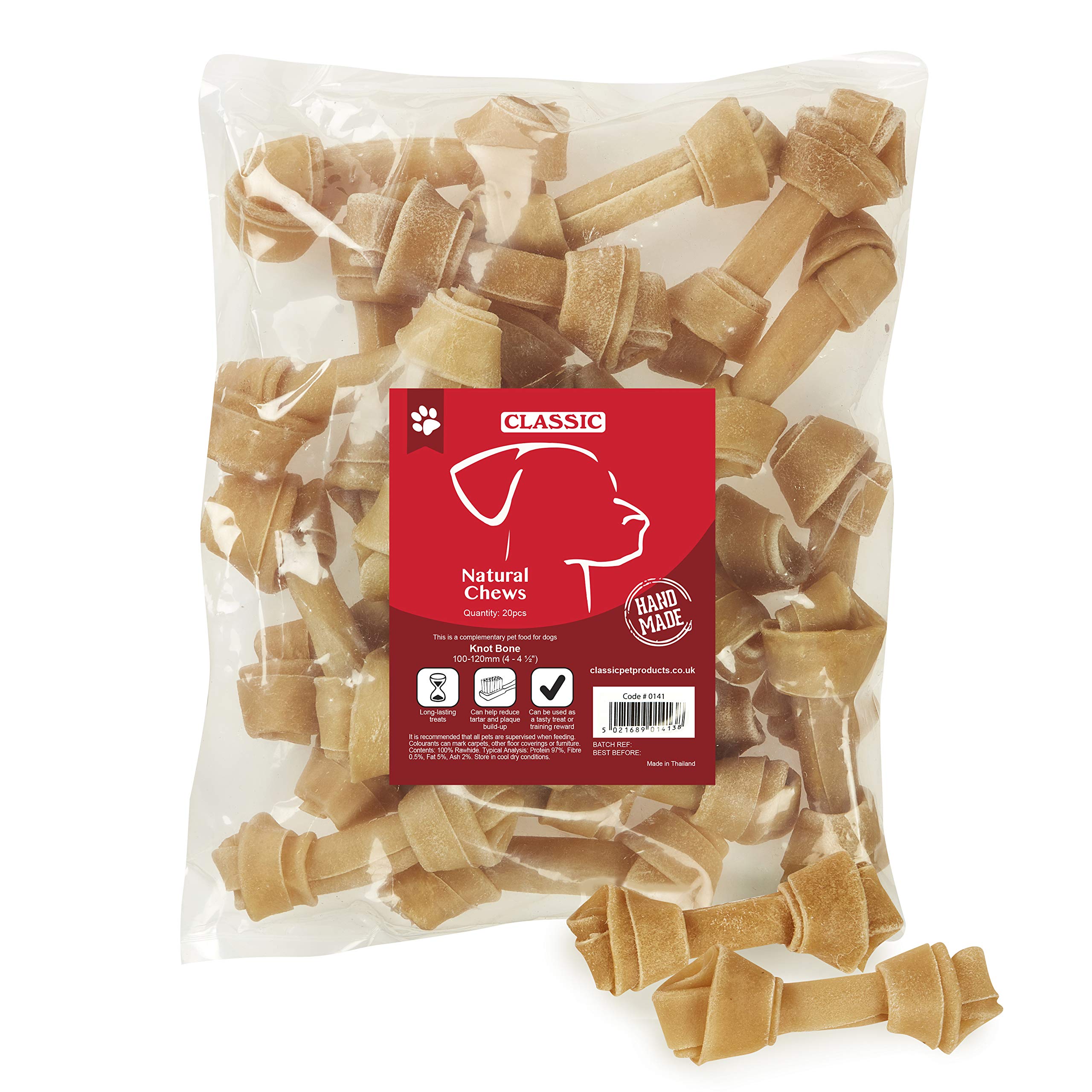 CLASSIC Pet Products Rawhide Knot Bone, 100-120 mm/ 4-4.5-inch