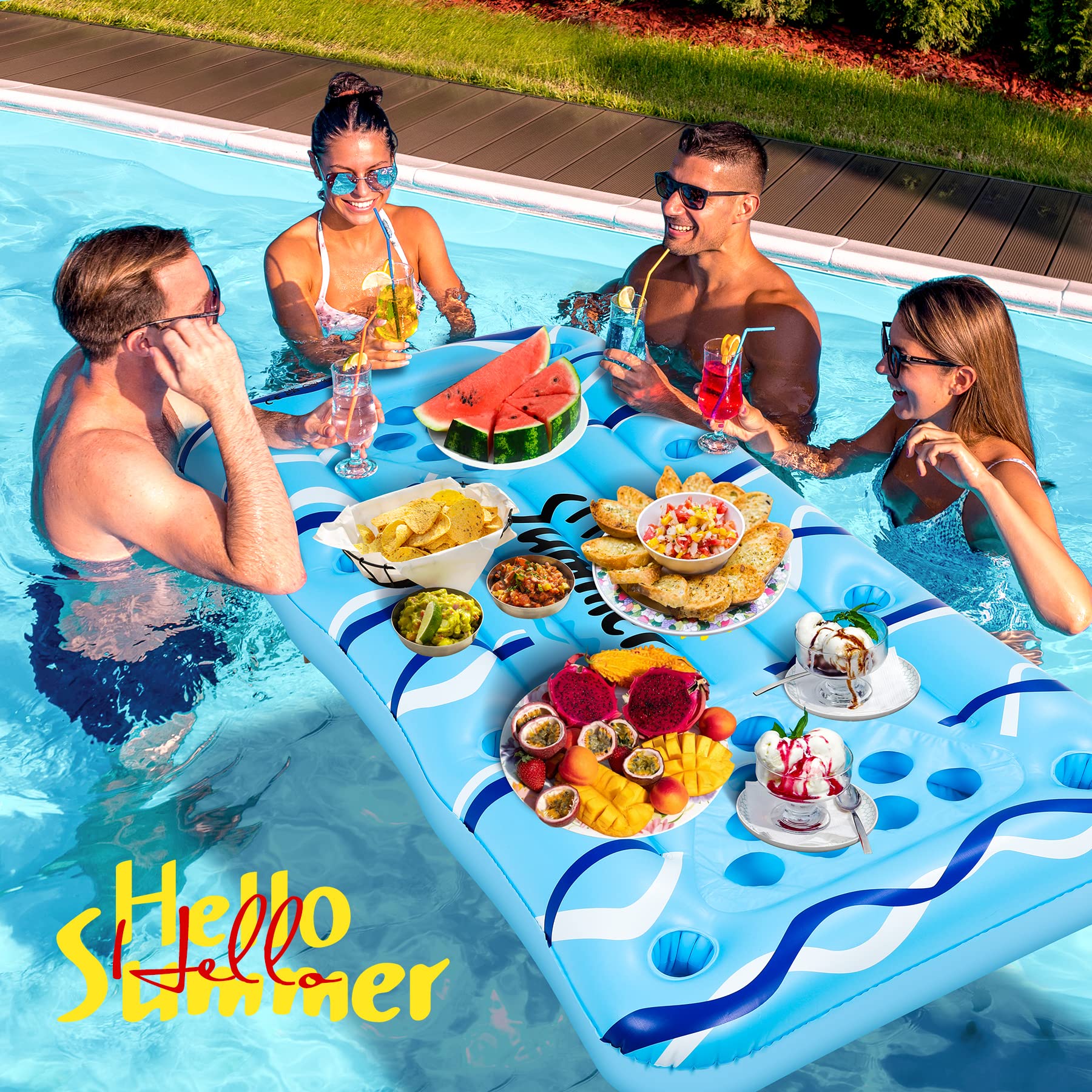 Popolic Pool Pong Game 150x75cm - Aufblasbare Luftmatratze mit Getränkehalter für Pool, Inklusive 24 Bechern und 2 Bällen, Schwimmring Erwachsene für Wasserspaß im Sommer 4