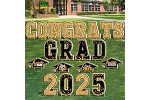 HOVACY Graduation Yard Signs, 20 PCS Black Gold Congrats Grad Lawn Stakes, Class of 2025 Yard Signs with Stakes, Graduation Party Decorations Outdoor, Waterproof GRAD Yard Decor for College High School