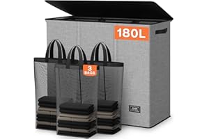 SOLEDI 180L Laundry Hamper 3 Section, Extra Large Laundry Hamper with Lid, Dirty Clothes Hamper with Sturdy Handle, Large Laundry Basket Organizer for Laundry Room, Bedroom, Hampers for Laundry