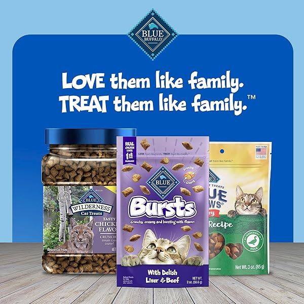 BLUE BUFFALO BURSTS CRUNCHY & CREAMY CAT TREATS, GREAT FOR TRAINING, DELISH LIVER & BEEF, 12-OZ. TUB
