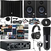 LyxJam 2&times;2 USB Audio Interface Bundle with ASIO Driver, 24-bit/96 kHz 2-in/2-out USB Interface, Condenser Mic Kit, Eris E3.5 Studio Monitors, Closed-Back Headphones &amp; Isolation Shield Home Studio Kit