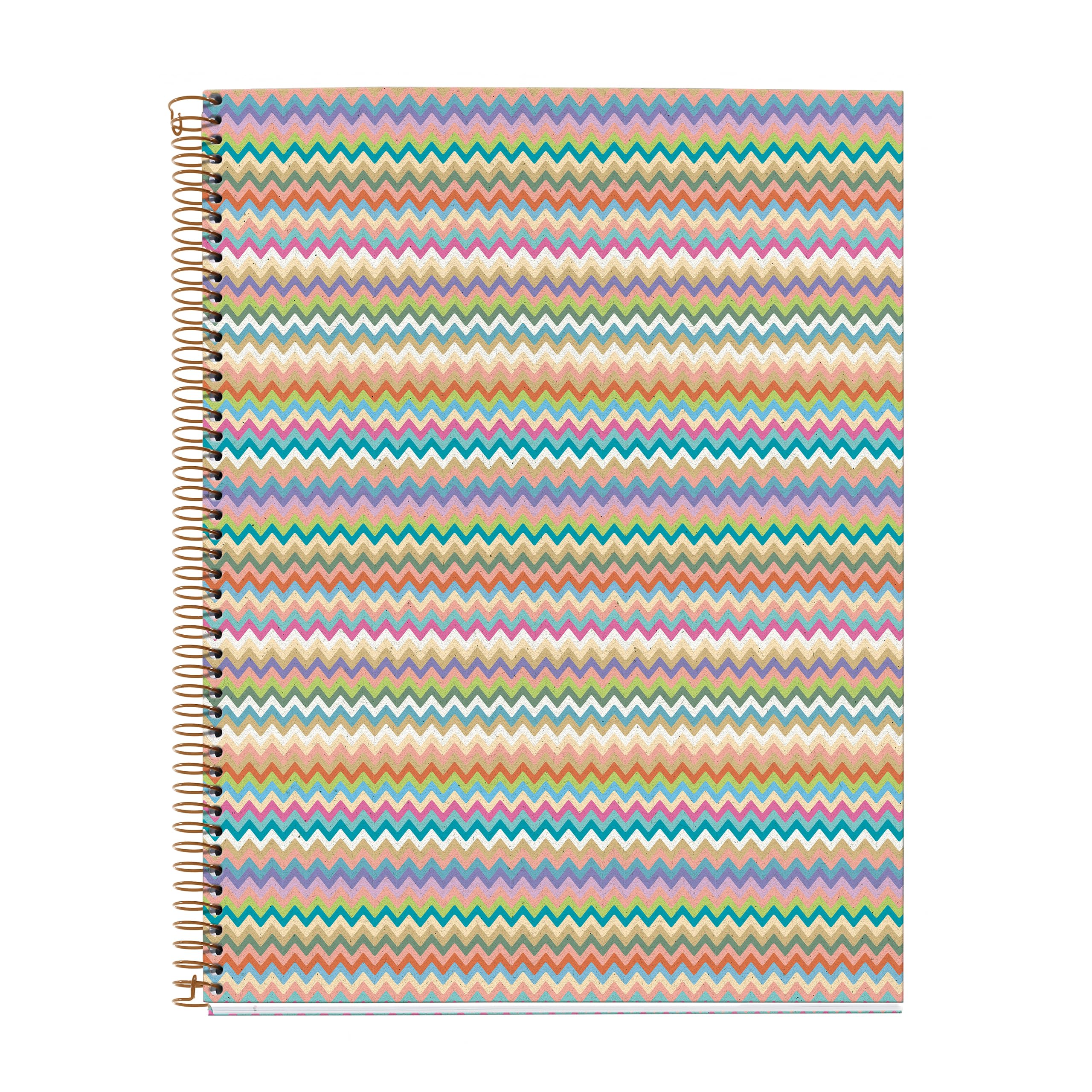 Miquelrius - Notebook A4 (210 x 297 mm), 5 mm grid, 120 sheets of 70 g/m², Cardboard cover, 4 coloured stripes, Copper spiral, Feeling Mallorca collection, Zigzag
