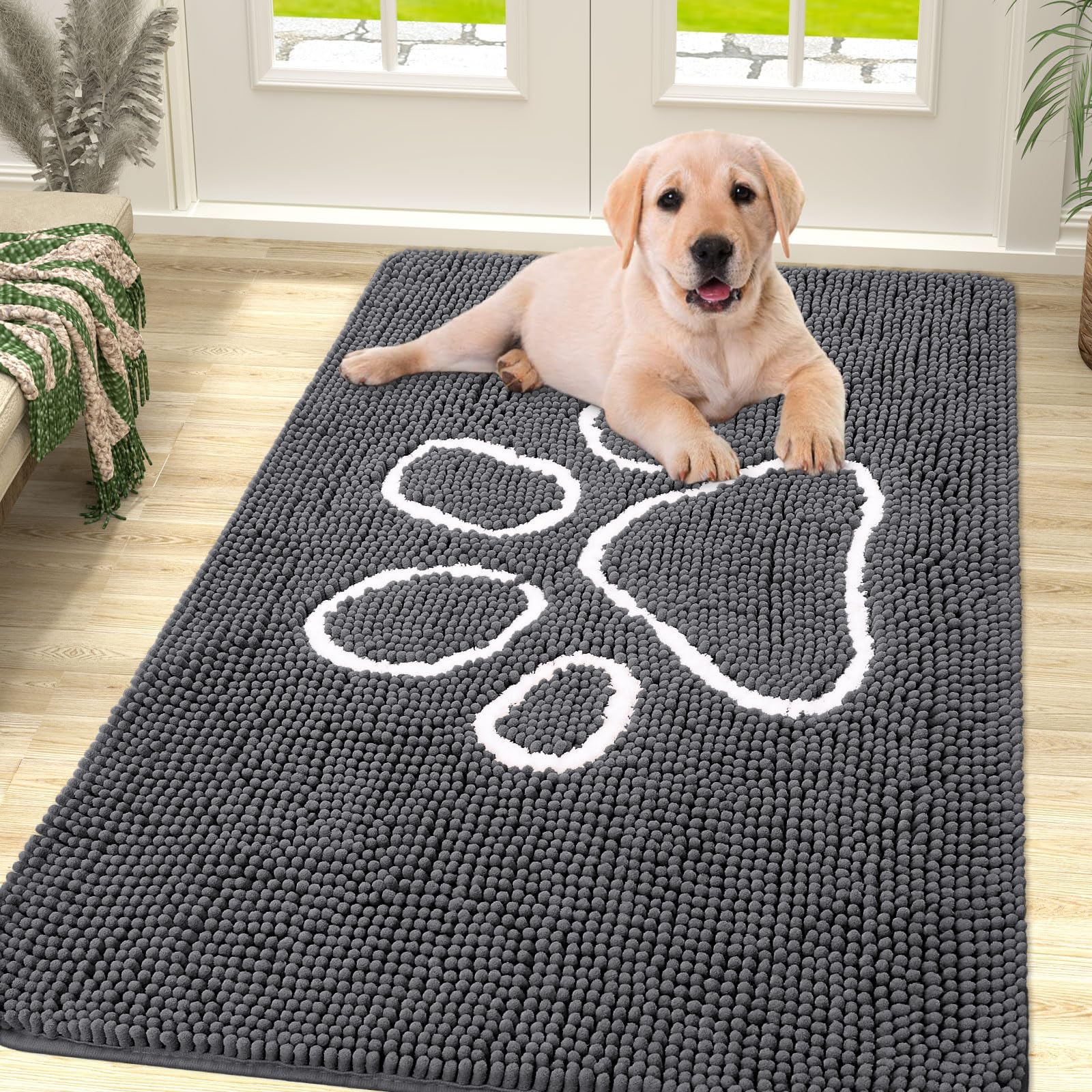 Homaxy Dog Door Mats Indoor, Super Absorbent Non Slip Doormats, Soft Chenille Floor Mat, Machine Washable Entrance Rug for Dogs Muddy Paws, Muddy Wet Shoes - 76 x 121 cm, Dark Grey