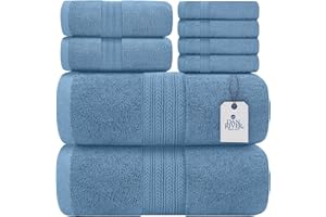 DAN RIVER 100% Ring Spun Cotton 8-Piece Towel Set, Medium Blue, 2 Bath Towels, 2 Hand Towels and 4 Washcloths, 550 GSM - Soft, Absorbent Cotton Towels for Bathroom, Spa, and Gym