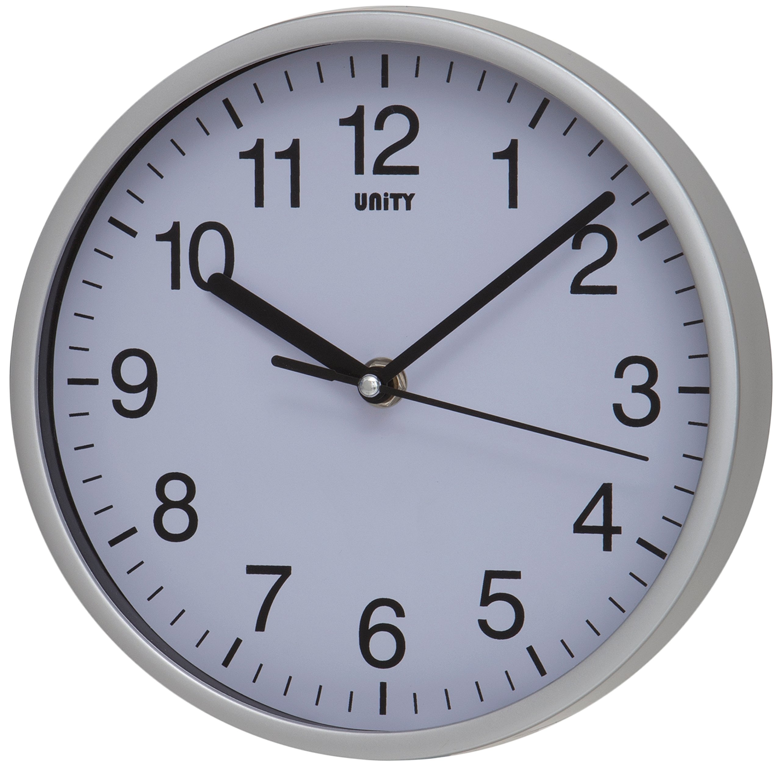 Unity Wall Clock, Radcliffe, Silent Sweep, Modern, Silver, 20cm / 8-inch