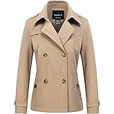 CREATMO US Women's Cropped Trench Coat Classic Double Breasted Lapel Jacket Water Repellent Outerwear