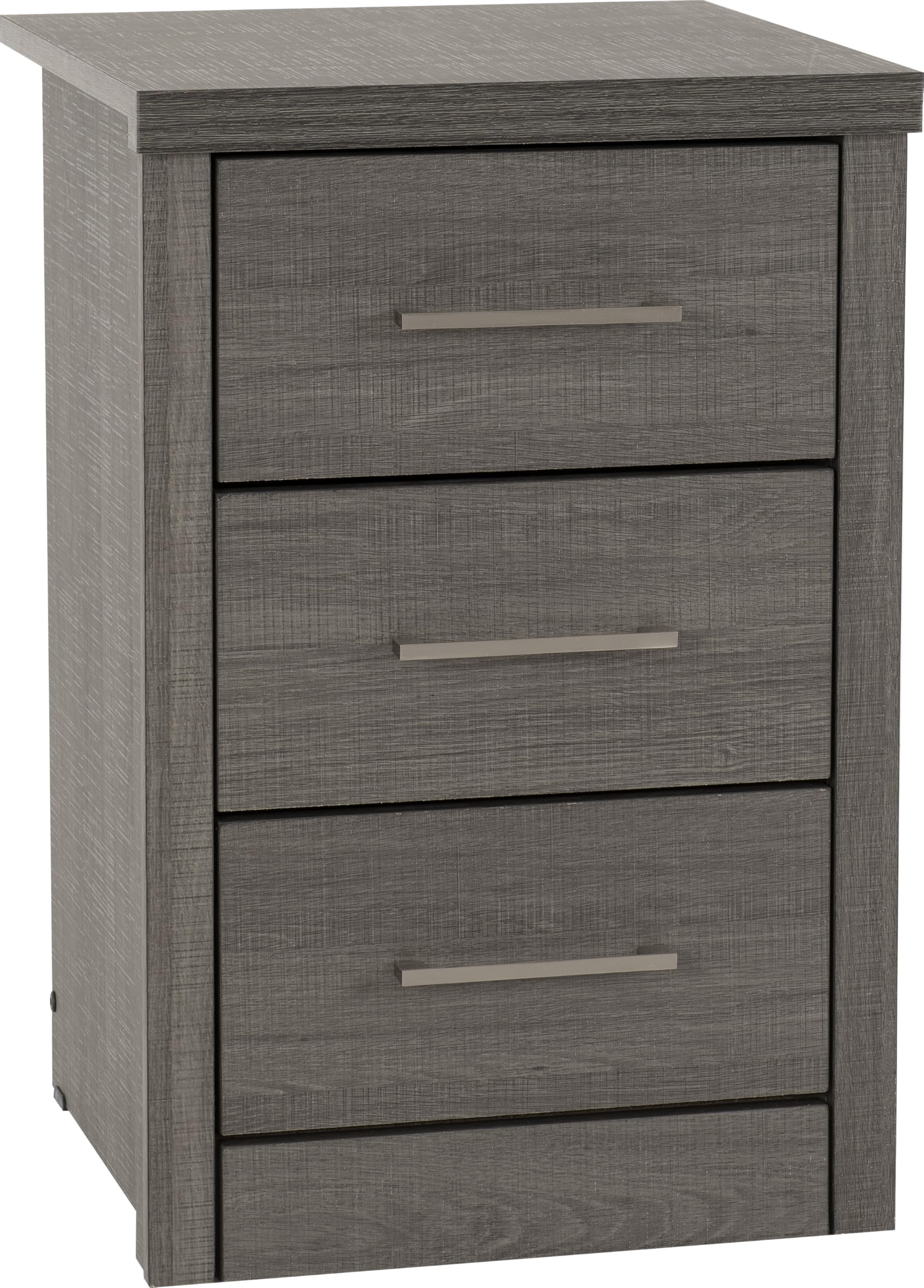 Seconique Lisbon 3 Drawer Bedside in Black Wood Grain