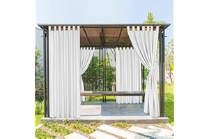 BONZER Waterproof Outdoor Curtains for Patio, Weatherproof Tab Top Outdoor Privacy Curtains for Porch, Pergola, Gazebo, Deck, 1 Panel, 52x95 Inch, White