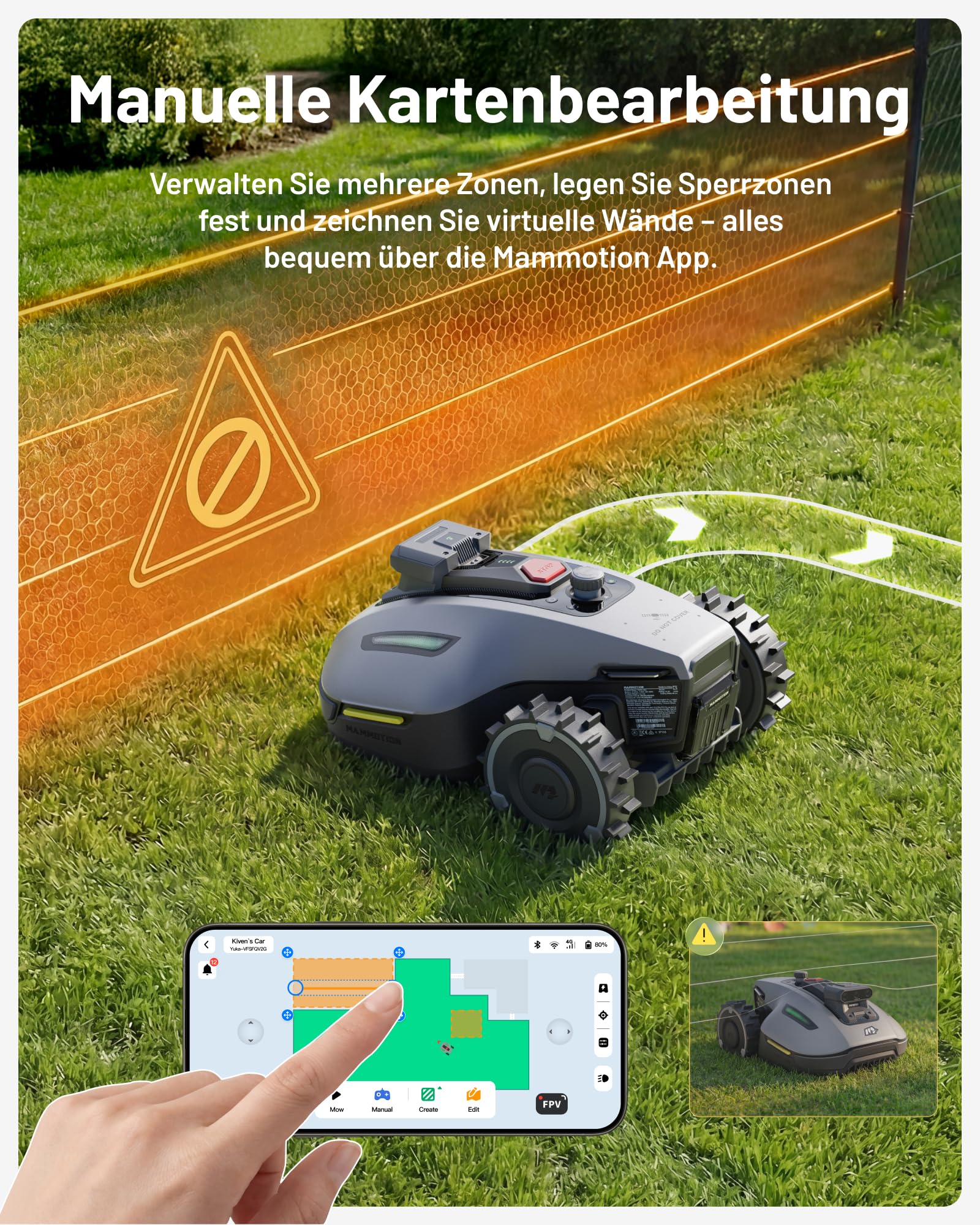 MAMMOTION YUKA mini 2 500 Mähroboter ohne Begrenzungskabel, Empf. 500 m², Kein RTK, Kein Signalabbruch, KI TrueVision-Navigation, Auto-Mehrzonen-Kartierung, DropMow, RWD für 45% Steigung, 4.5Ah-Akku 4