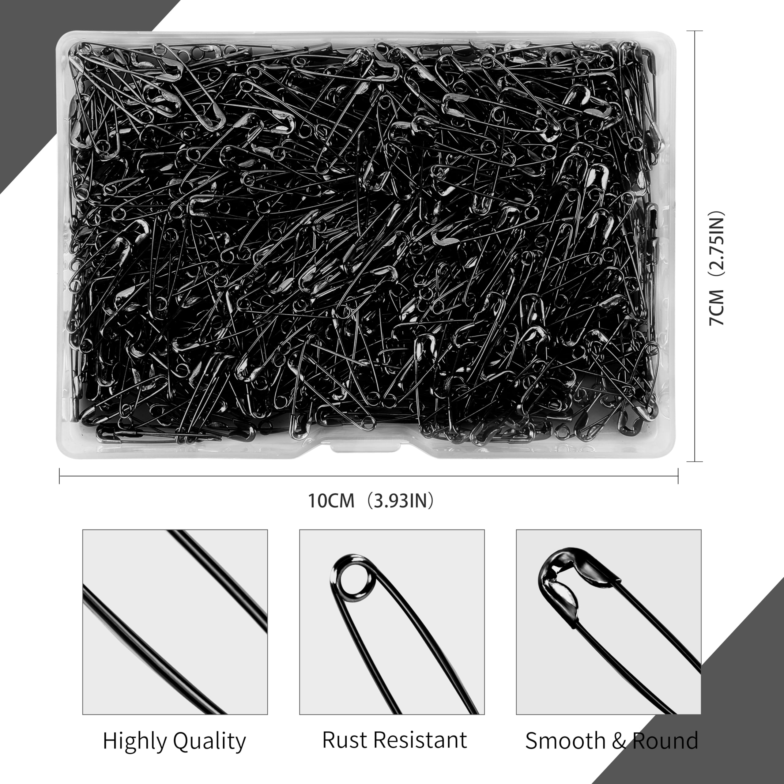 Black Mini Safety Pins - 500PCS, 19mm Tiny, Bulk for Clothes, Crafting, Sewing, Jewelry Making, Arts & Craft