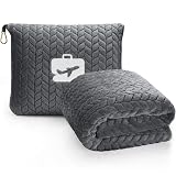 EverSnug Travel Blanket & Pillow 68x42 - Premium Ultra-Soft Microfleece 2 in 1 Compact & Packable Flight Blanket with Soft Bag Pillowcase, Hand Luggage Sleeve and Backpack Clip (Grey)