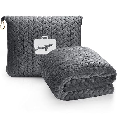EverSnug Travel Blanket & Pillow 68x42 - Premium Ultra-Soft Microfleece 2 in 1 Compact & Packable Flight Blanket with Soft Bag Pillowcase, Hand Luggage Sleeve and Backpack Clip (Grey)