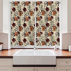 Ambesonne Floral Kitchen Curtains, Vintage