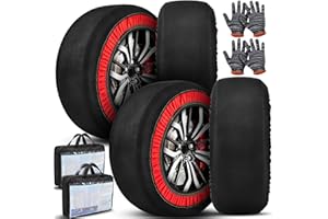 DaisyInner 4 Pack Automotive Snow Socks for Tires Snow Socks Fabric Car Chains Easy to Install with 2 Pairs of Gloves Winter Car Accessories for Passenger Cars SUV Trucks Pickup Winter Emergency(L)