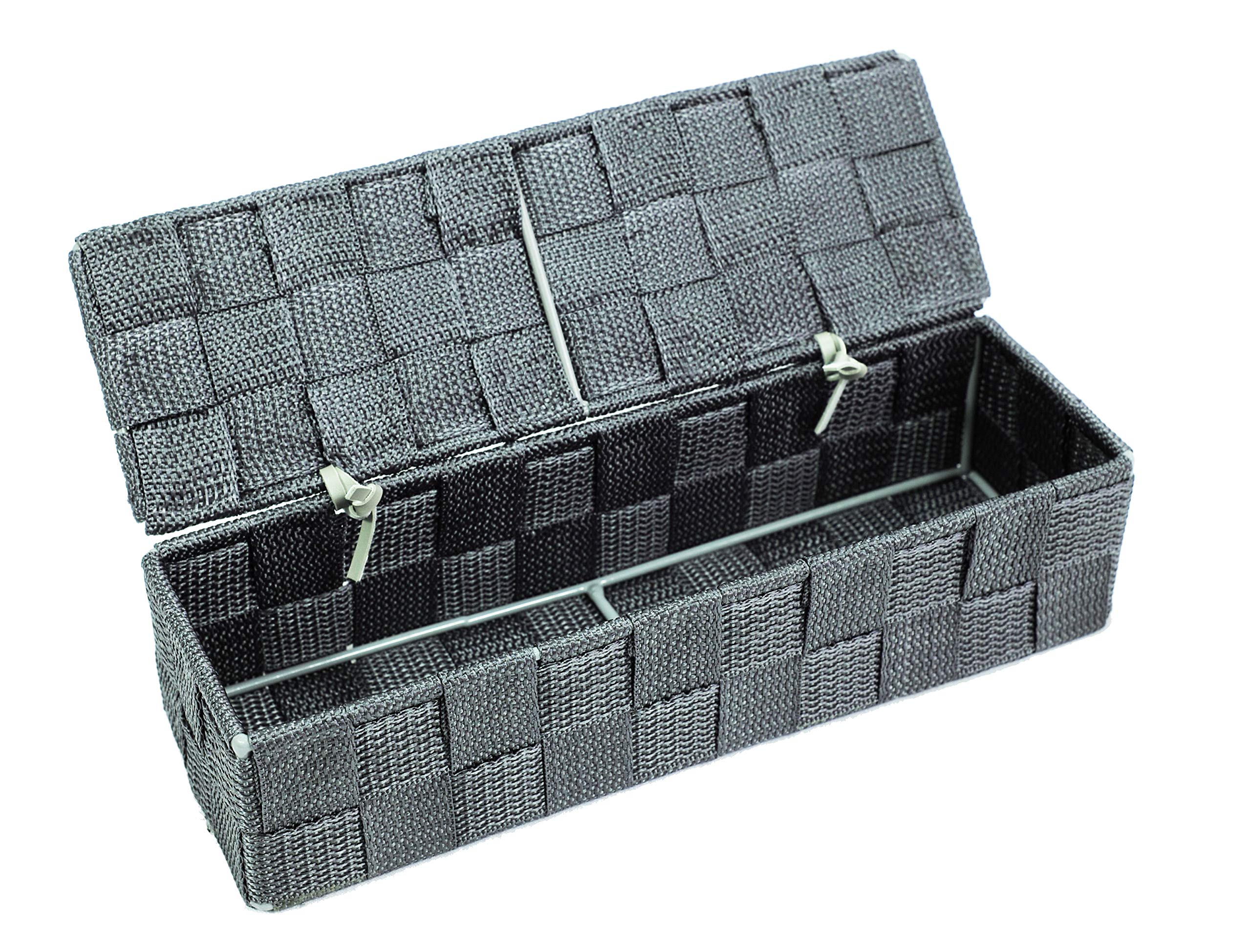 wm Homebase Woven Storage Basket Polypropylene Bathroom Basket with Lid Rectangular in Grey 26 x 8.5 x 6 cm