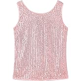 Noomelfish Girls Sequin Tank Tops Sparkly Glitter Dance Sleeveless Shirt (5-12 Years)