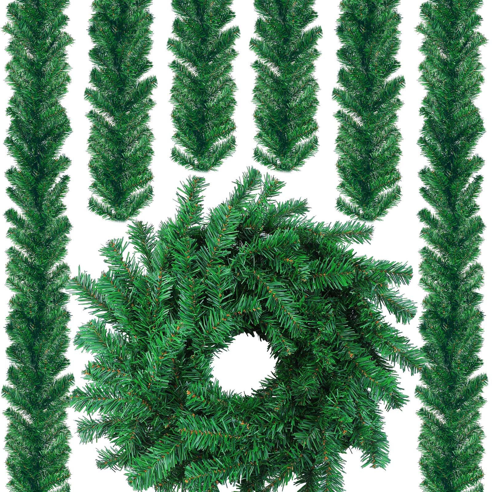 View 1 of 6 Pack 54ft Artificial Christmas Green Garland Classic Christmas Greenery Faux PVC Soft Garland for Indoor Outdoor Stairs Railing Fireplace Mantel Front Door Porch Xmas Holiday Party Decorations