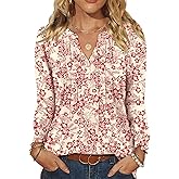 LOMON Womens Tops Dressy Casual Pleated Ruffle Long Sleeve Tunics Tops to Wear with Leggings V Neck Work Blouse