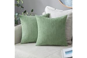 MIULEE Pack of 2 Sage Green Corduroy Soft Soild Decorative Square Throw Pillow Covers Set Cushion Cases Pillowcases for Spring Sofa Bedroom Couch 18 x 18 Inch