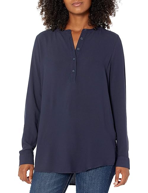 Amazon Essentials Women's Long-Sleeve Woven Blouse, Navy, Small